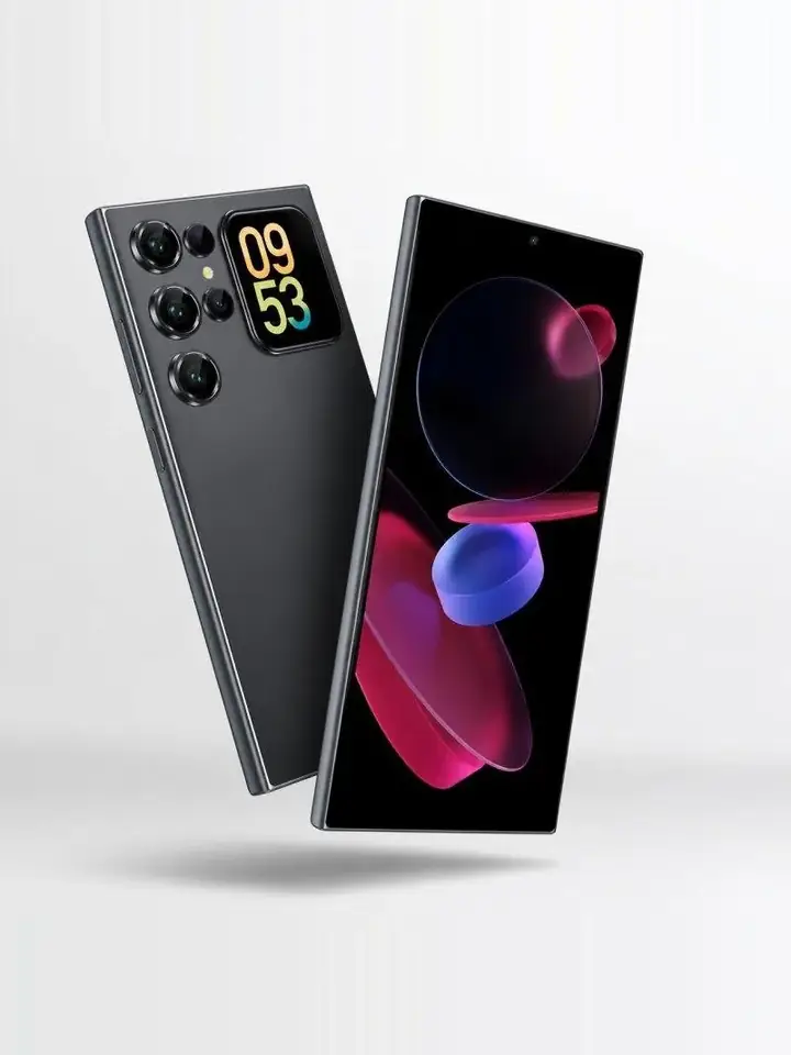 هاتف OUKITEL C62 الأسود من الخلف بالشاشة الخلفية، ومن الأمام بشاشته الكبيرة