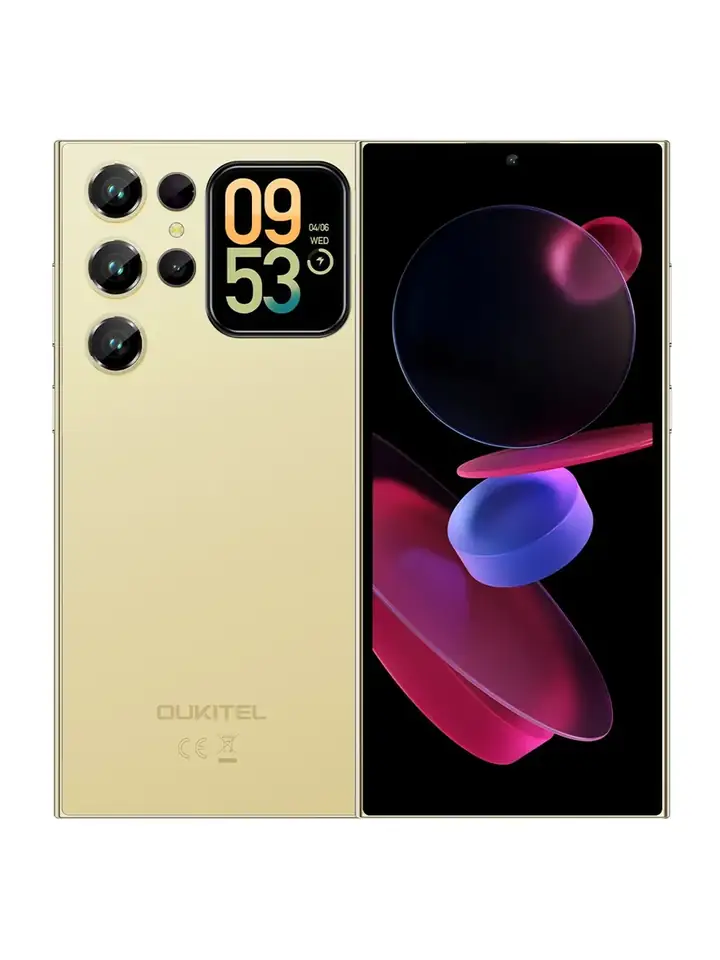 هاتف OUKITEL C62 الذهبي من الخلف ومن الأمام