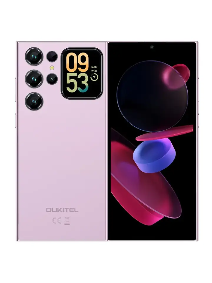 هاتف OUKITEL C62 الوردي من الخلف ومن الأمام
